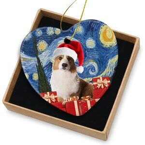 🆕 Dog Christmas Ornament Decorations Ceramic Tree Corgi Xmas Hat Lover Gifts
